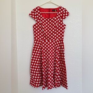 Red Polka Dot PUKAVT Dress Rockabilly 50s Housewife Pockets Pinup Retro Size L
